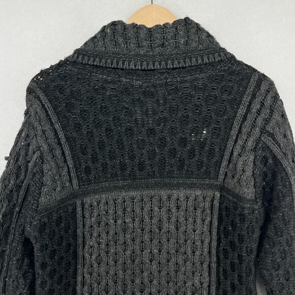INIS CRAFTS Sweater Womens M Merino Wool Chunky Knit Cardigan Black Ireland - Picture 7 of 15